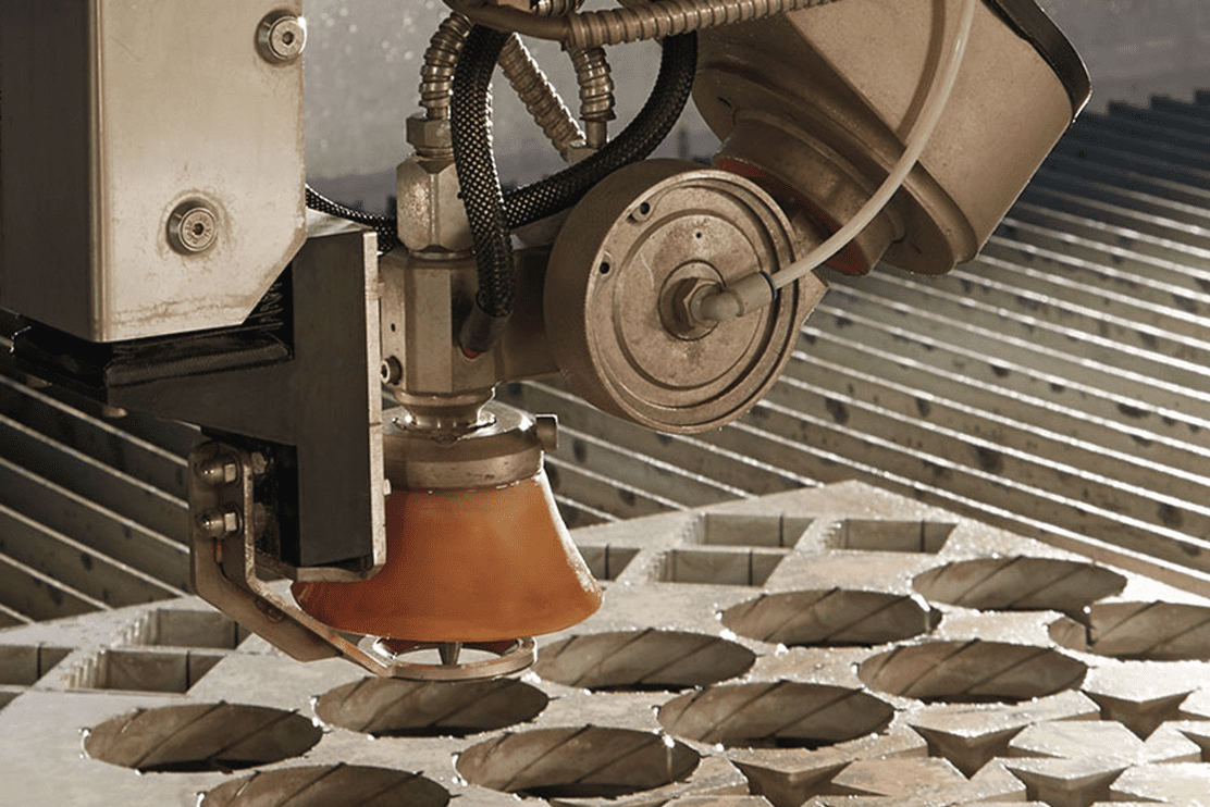 CMS-Waterjet-cutting-detail Detail of a waterjet cutting shapes