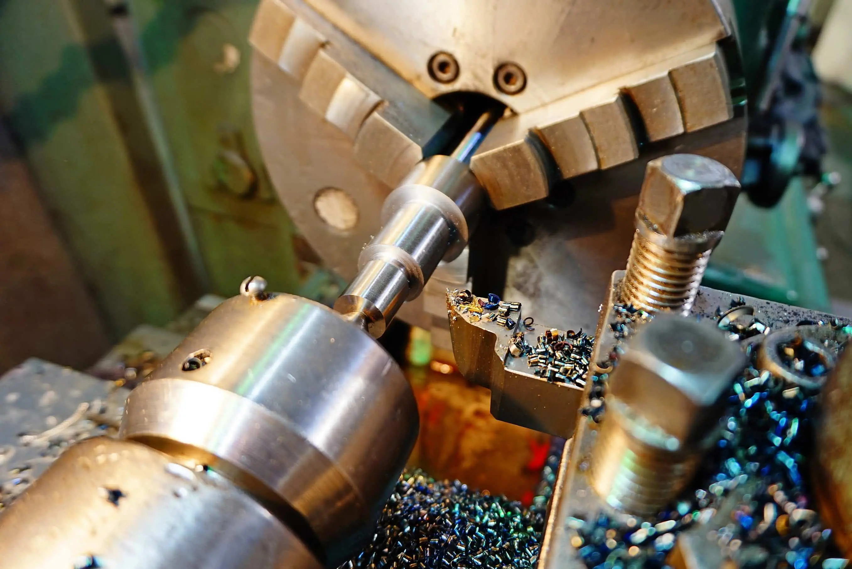 Are the manual Meyer Lathes still useful in today's CNC workshop Close up image of metalworking lathe