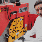 Bruce Bushnell demonstrating how to adjust the material clamping system on a steelworker
