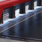 View from the front of a guillotine looking at the top shear and shadow line