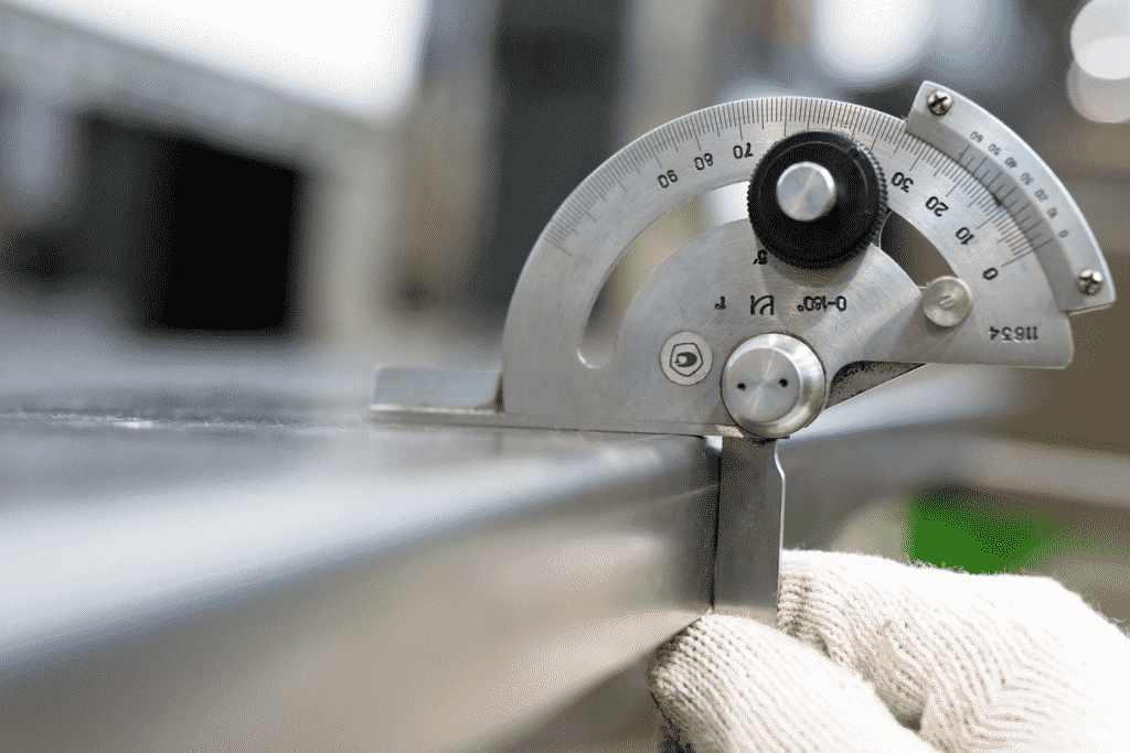 Image of gauge checking whether a sheet of metal has bowed