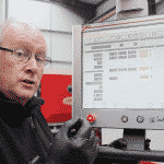 Operator adjusting Y1 and Y2 on Press Brake ESA control