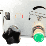 Detail of the Hydraulic Downfeed Controls on a Auto Down Feed Single Mitre Bandsaw