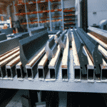 A selection of different press brake toolings displayed on racking