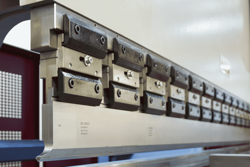 Close up detail of the top beam on a Morgan Rushworth Press Brake