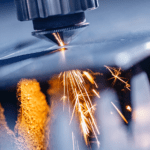 Close up detail of plasma cutting sheet metal