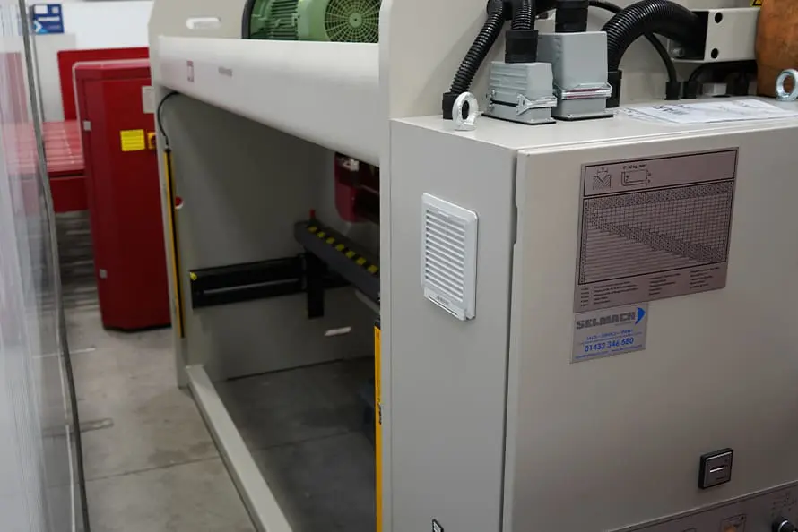 The rear view of the PBSL Press Brake Machine, fitted with light guards for user safety