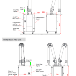 Technical dimension diagram for Morgan Rushworth mobile welding fume extraction units, detailing the single and double arm configurations