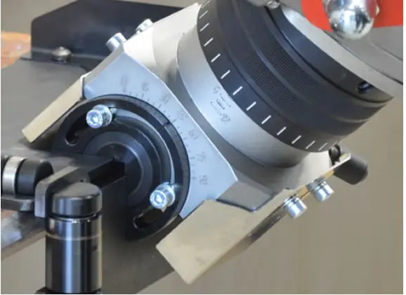Adjustable bevel angle between 0 and 90 degrees