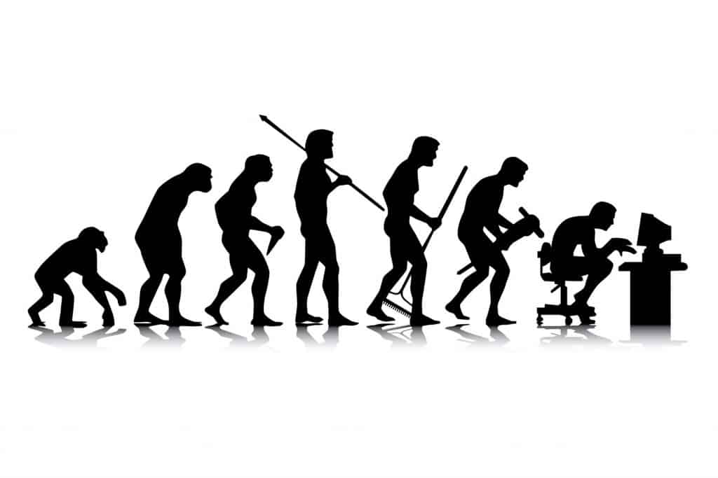 Image of man's cycle of evolution from ape to computer