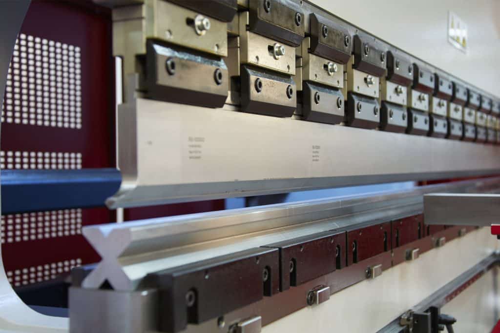 Side view of the tooling on a Morgan Rushworth Press Brake